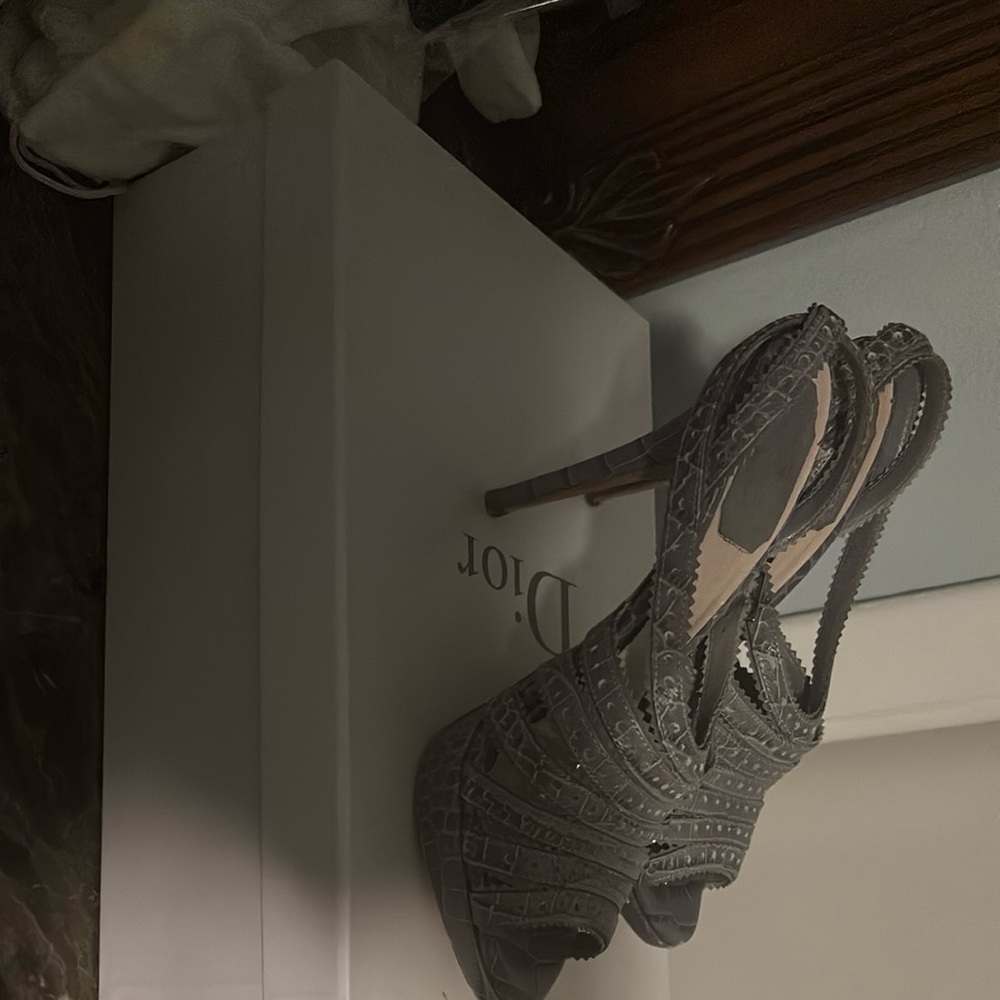Dior Croc-Embossed Gray Heels